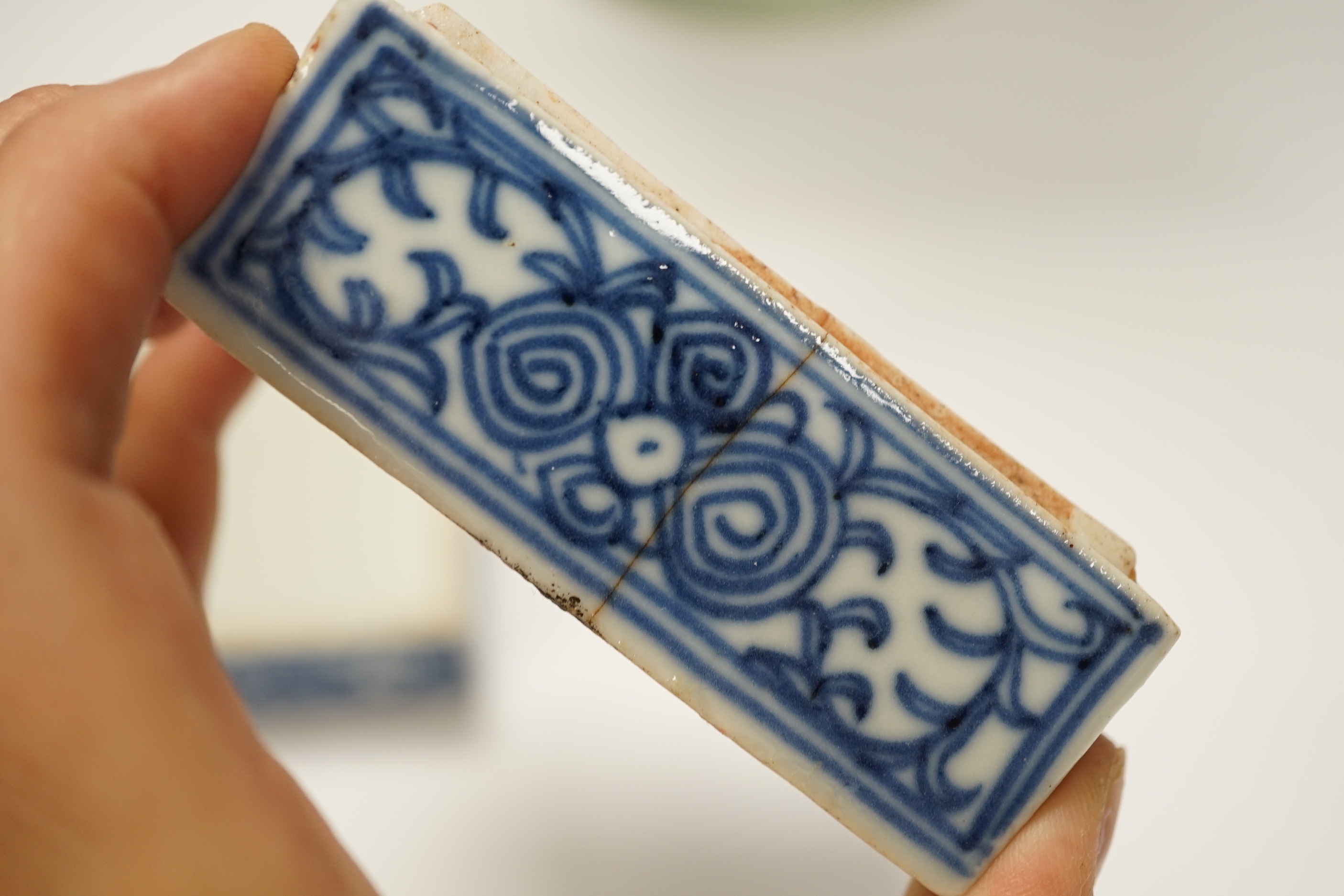 A Chinese blue and white seal paste box, and a Korean celadon vase decorated with cranes, 33cm high